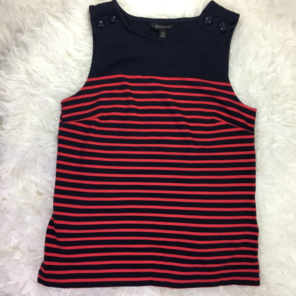 Banana Republic Red Blue Striped Buttons Top